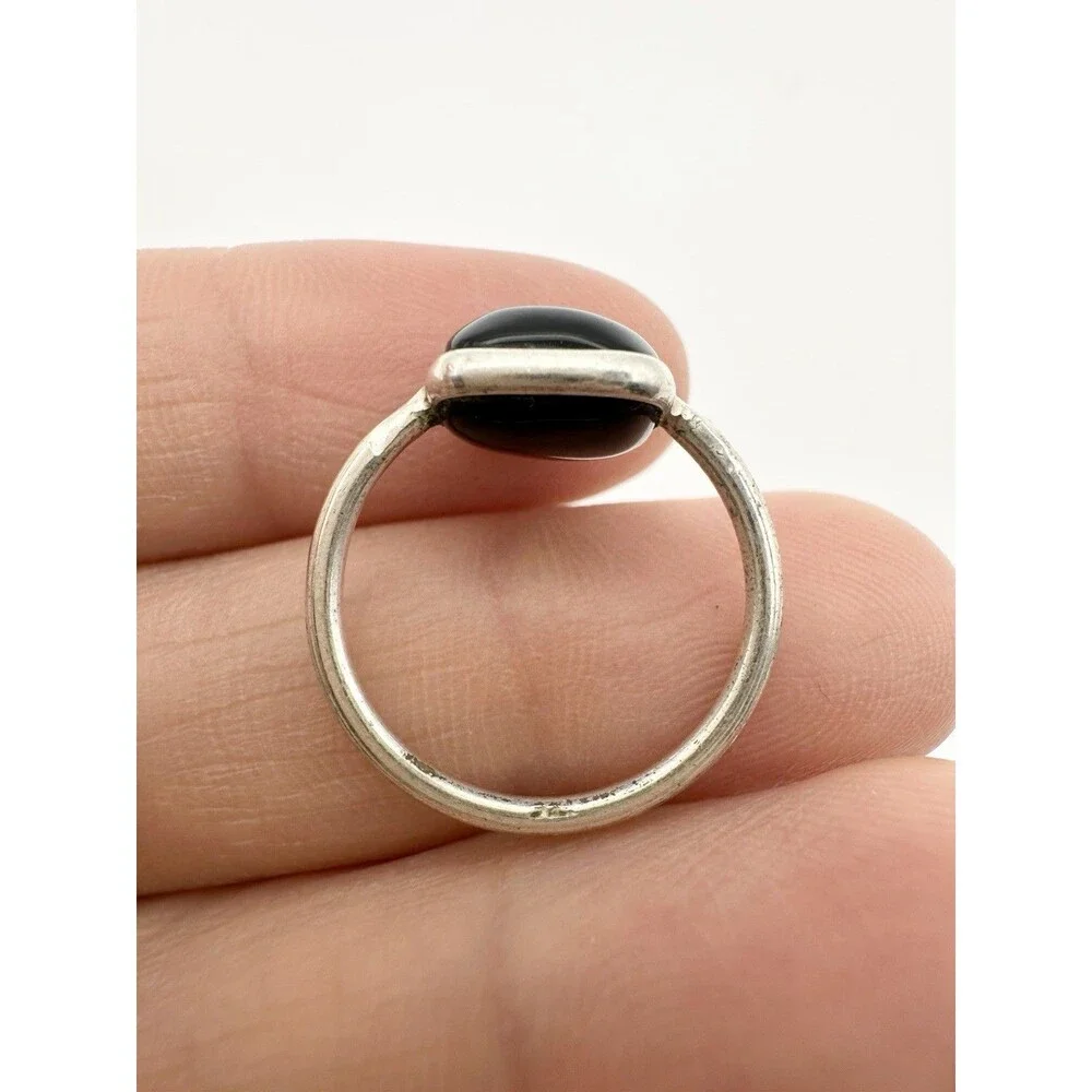 Natural Black Onyx Cushion Shape 925 Sterling Silver Ring Size 3